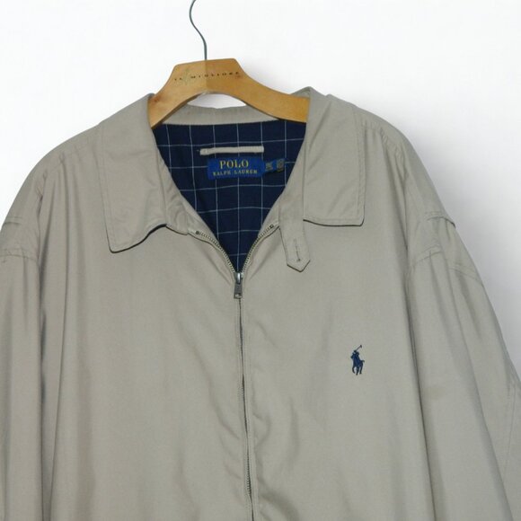 POLO Ralph Lauren Men's Full Zip Up 100% Cotton Khaki Beige Bomber Jacket Sz 3XL - Picture 4 of 16